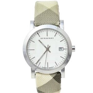 Burberry Silver Watch with Plaid Strap